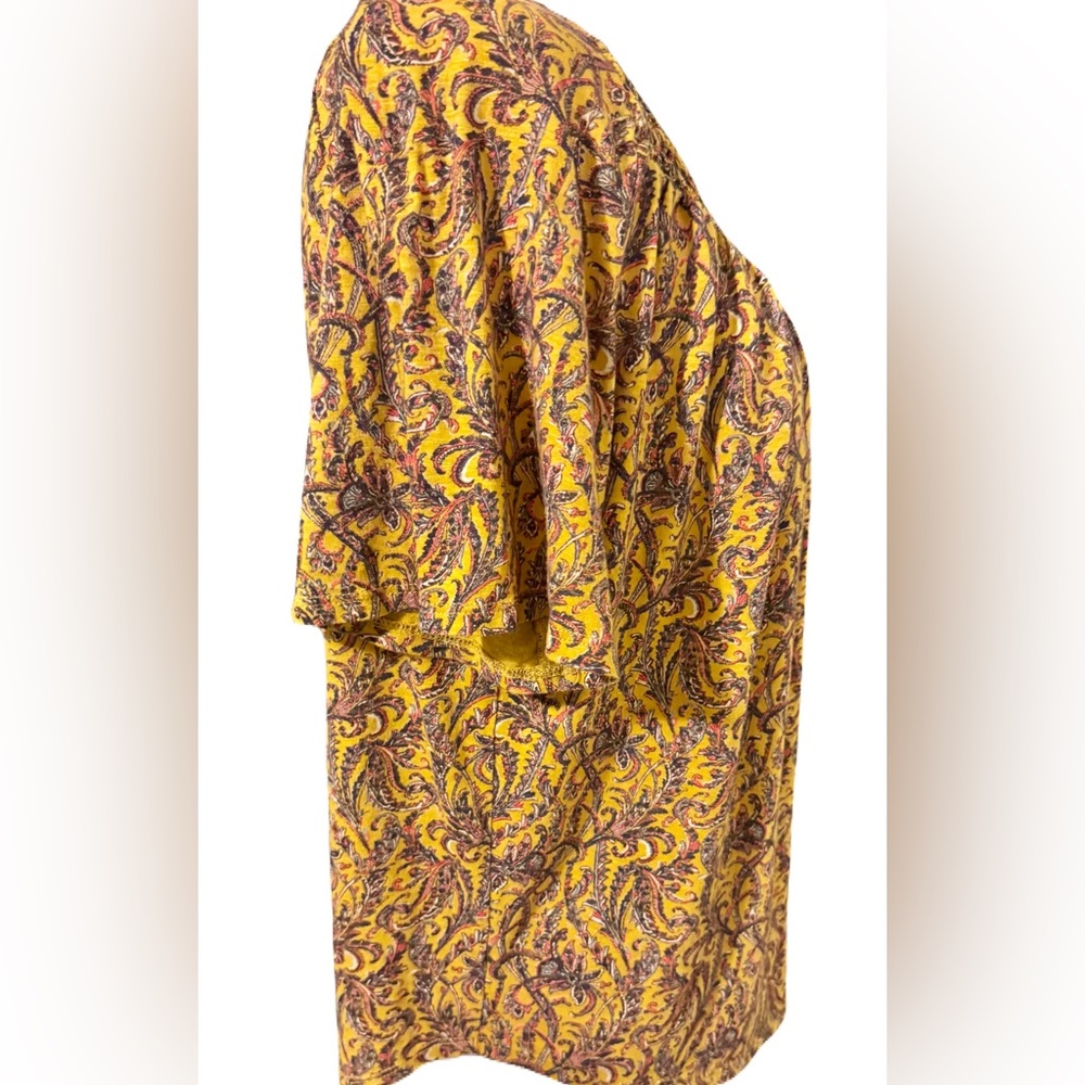Lucky Brand Smocked Paisley Top Size S/P Mustard Yellow Boho Cotton Modal Blouse - Picture 5 of 10